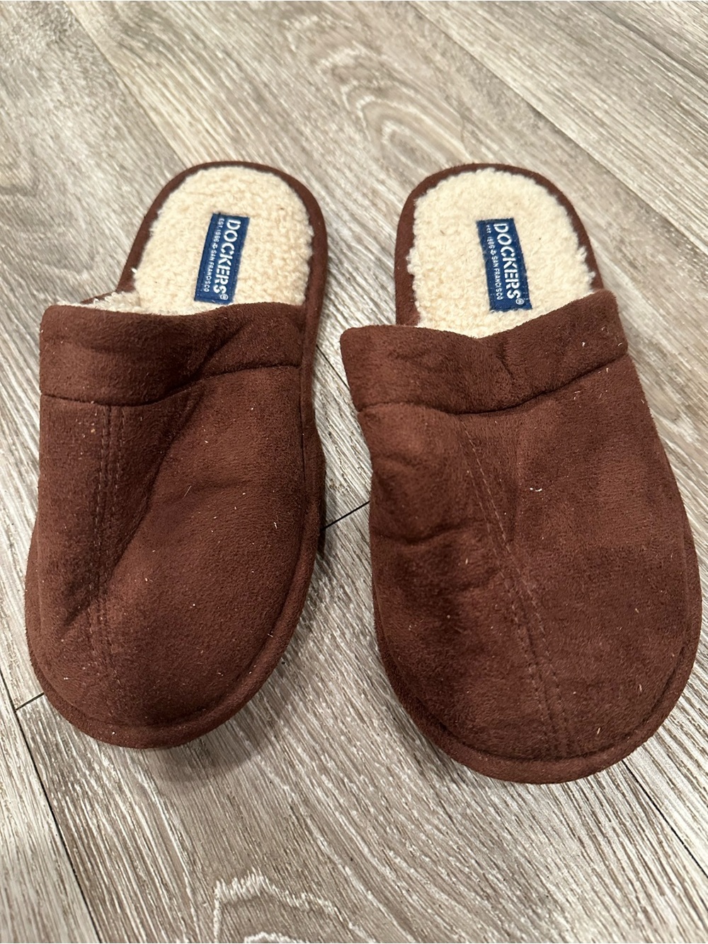 Dockers kids Brown Suede-Look Cozy Slip-On Slippers